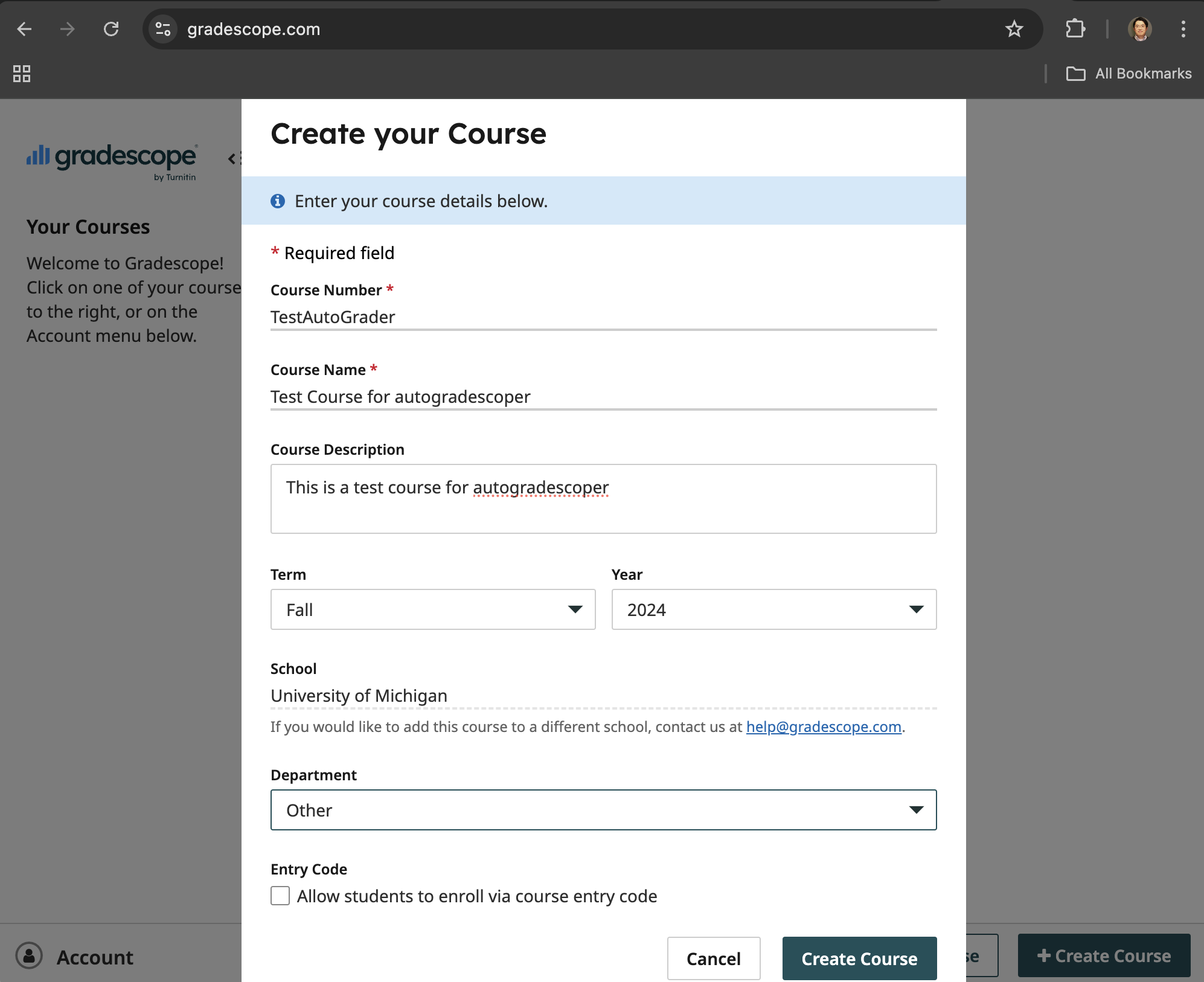 Creating a new course